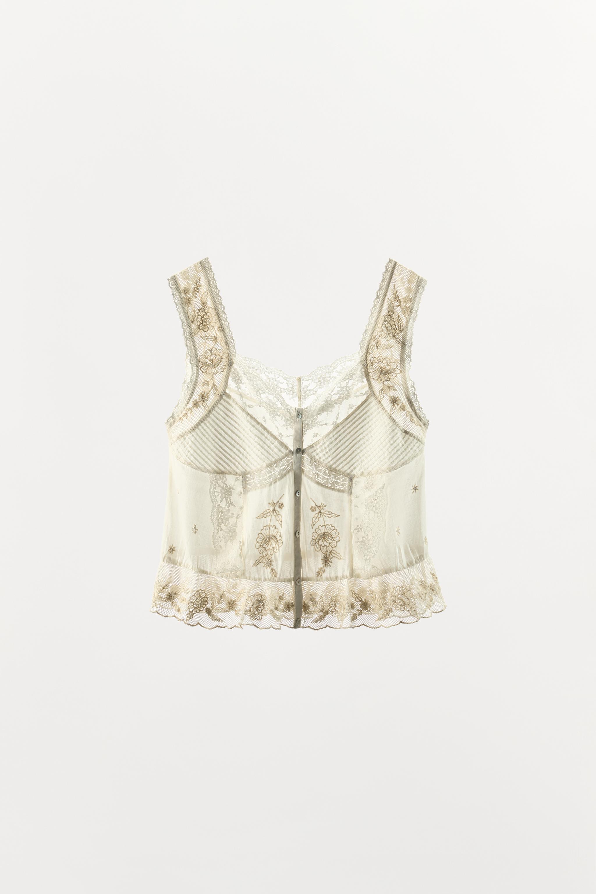 PLEATED BEADED EMBROIDERED TOP